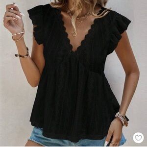 Chic Black Lace Trim Blouse